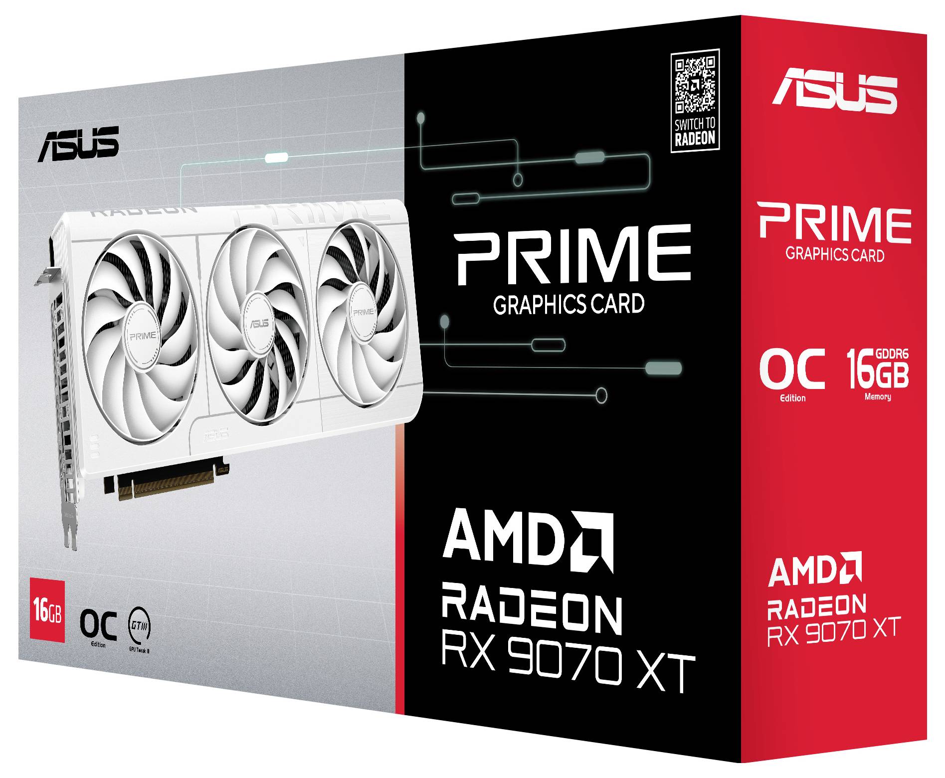 'Grafická karta ASUS PRIME: AMD Radeon RX 9070 XT, 16GB, edice s přetaktováním.'