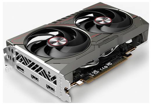 Grafická karta s dvěma ventilátory a několika displeji, navržená pro zlepšení grafického výkonu počítače.