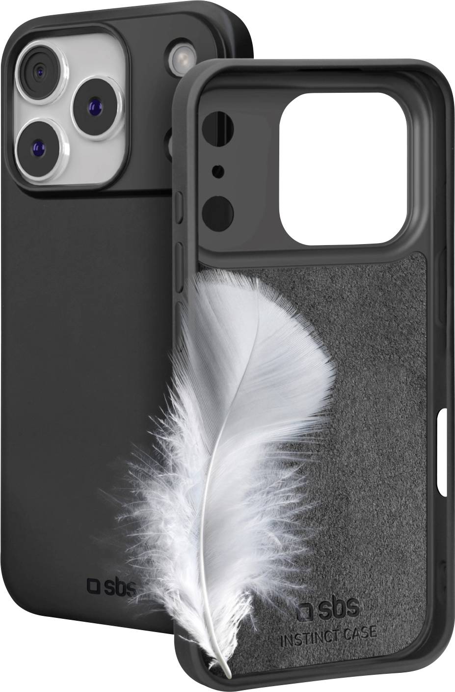 Obal na smartphone s minimalistickým černým designem nápadně zobrazuje bílé pero na zadní straně, čímž zvýrazňuje elegantní a čistý vzhled.