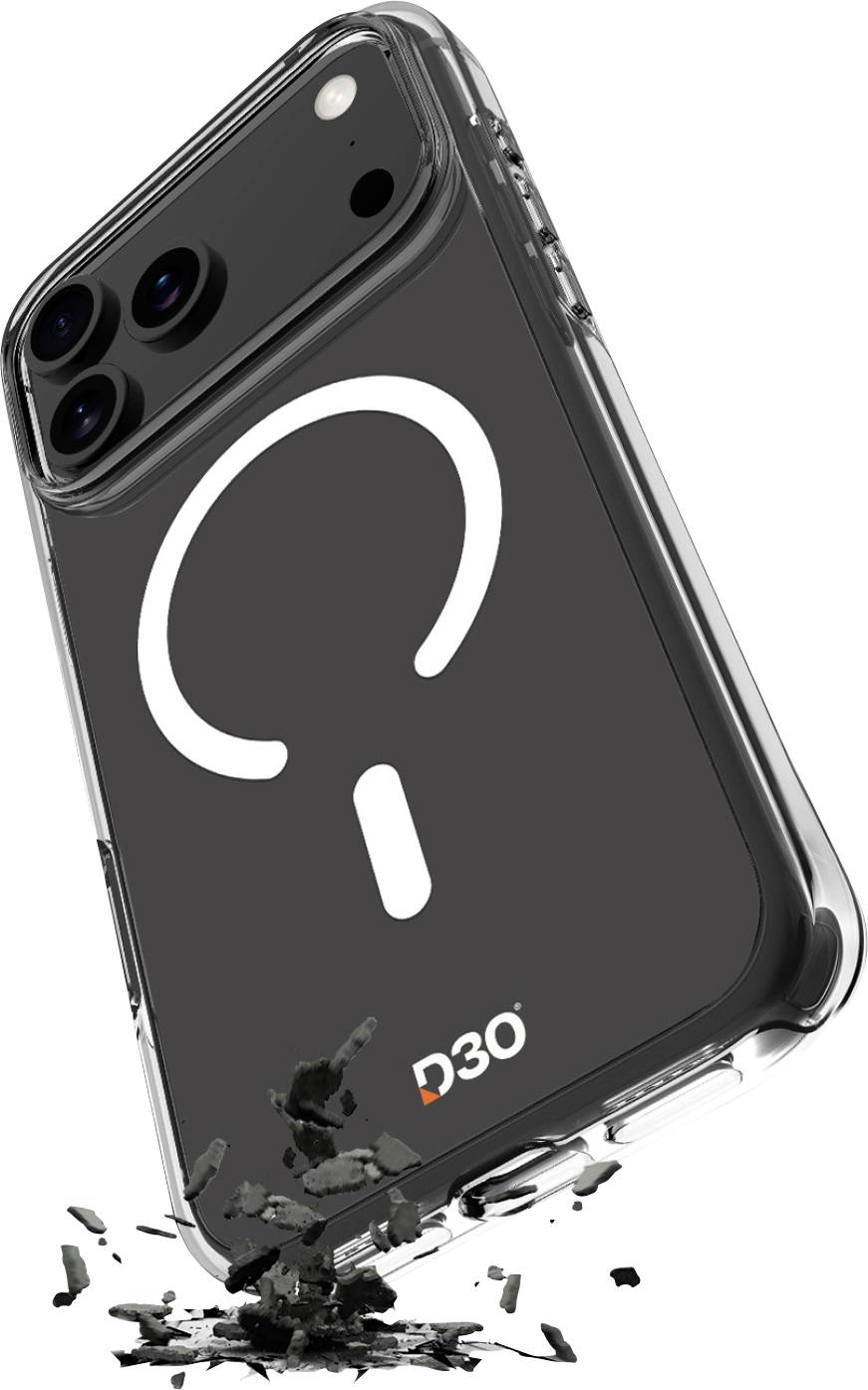 Smartphone s černým pouzdrem s bílou ikonou, obklopený rozptýlenými úlomky, demonstruje odolnost ochranného krytu.