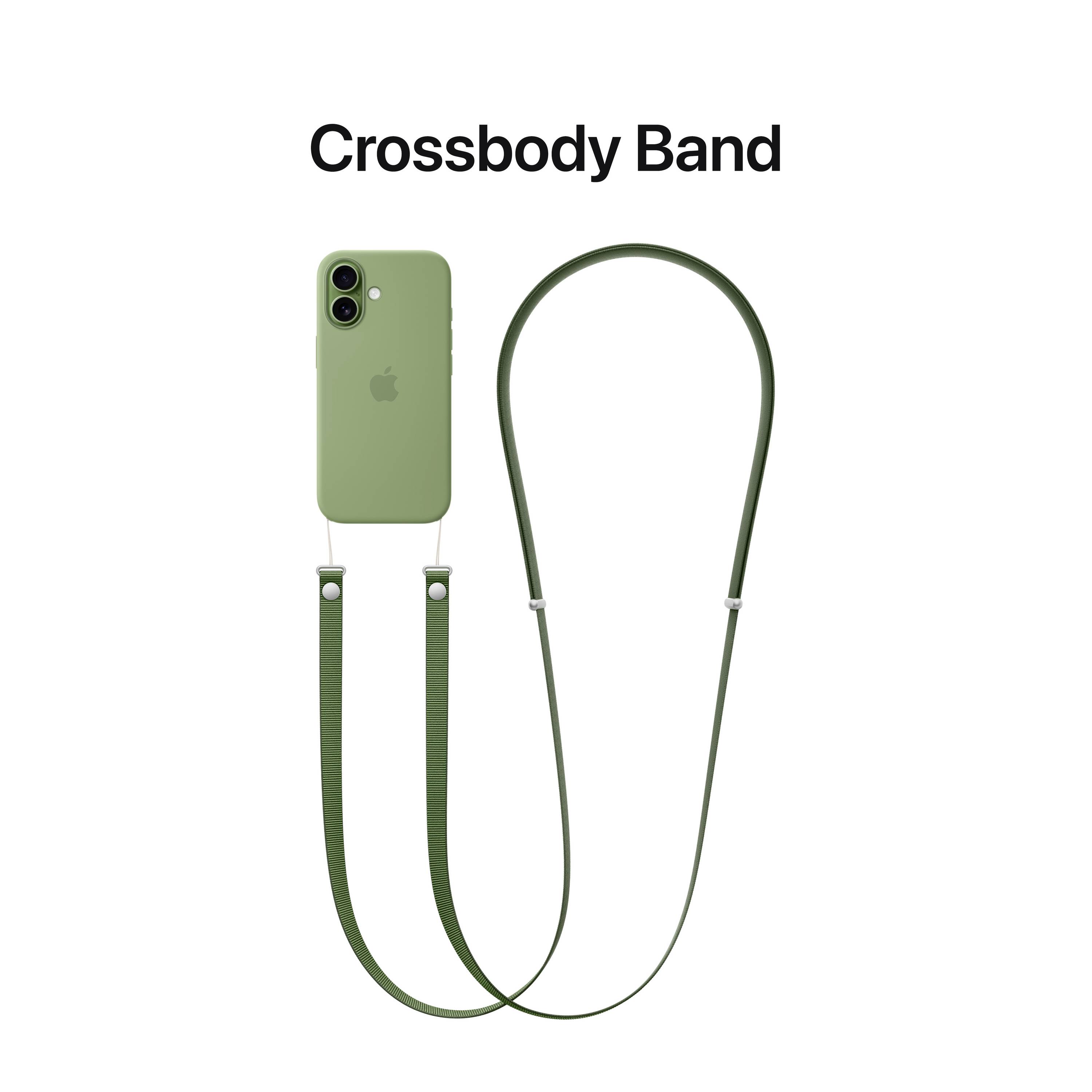 Zelený obal na smartphone s dlouhým, nastavitelným crossbody popruhem. Text nad ním zní 'Crossbody popruh'.