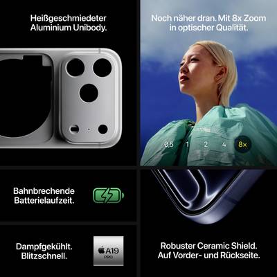 'Jednostranně kovaný hliníkový unibody.'<br>'Ještě blíže. S 8x optickým zoomem v optické kvalitě.'<br>'Průlomová výdrž baterie.'<br>'Parní chlazení. Bleskově rychlé.'<br>'Robustní keramický štít. Na přední i zadní straně.'