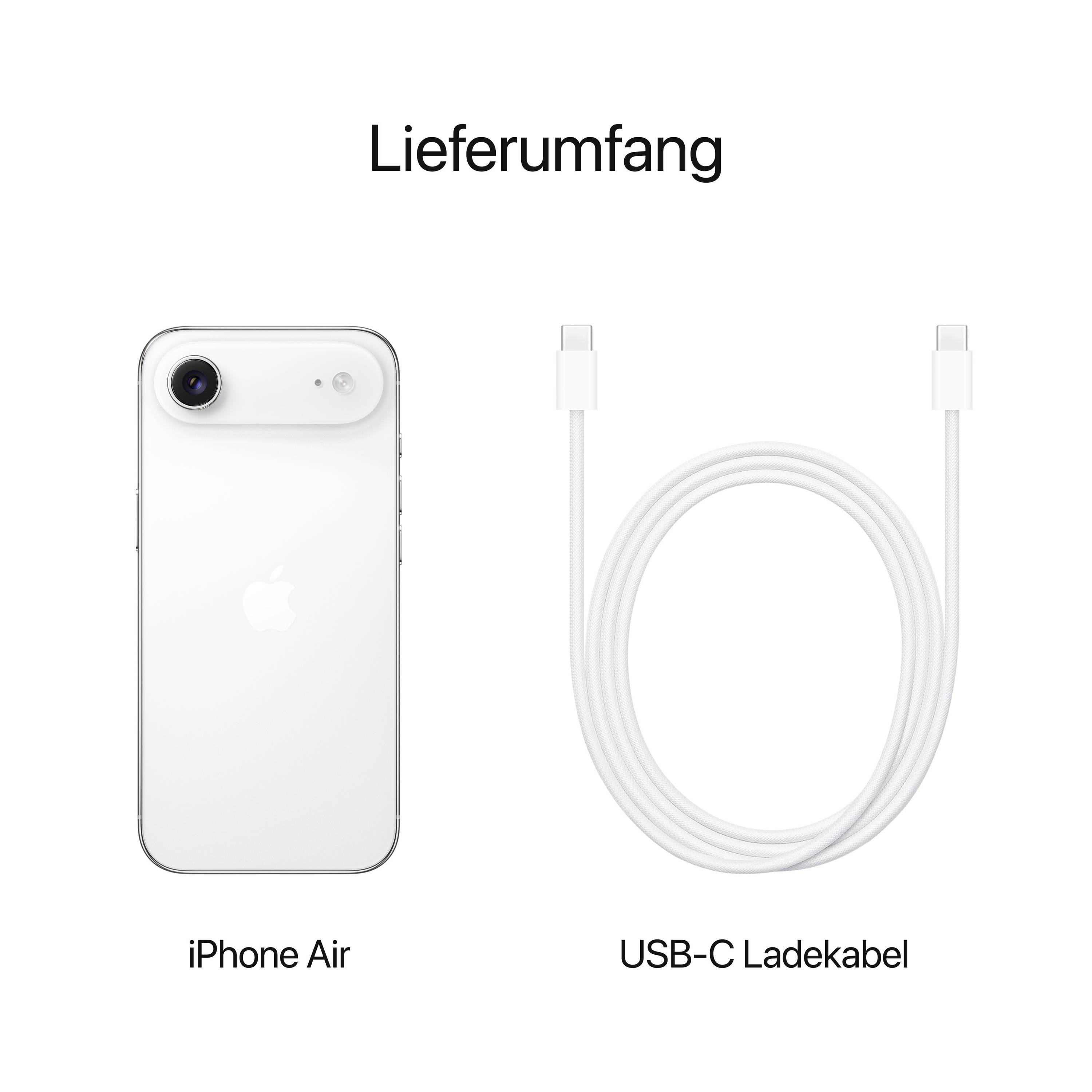 Jeden 'iPhone Air' vedle 'USB-C nabíjecího kabelu'; popisek nahoře zní 'Součásti balení'.