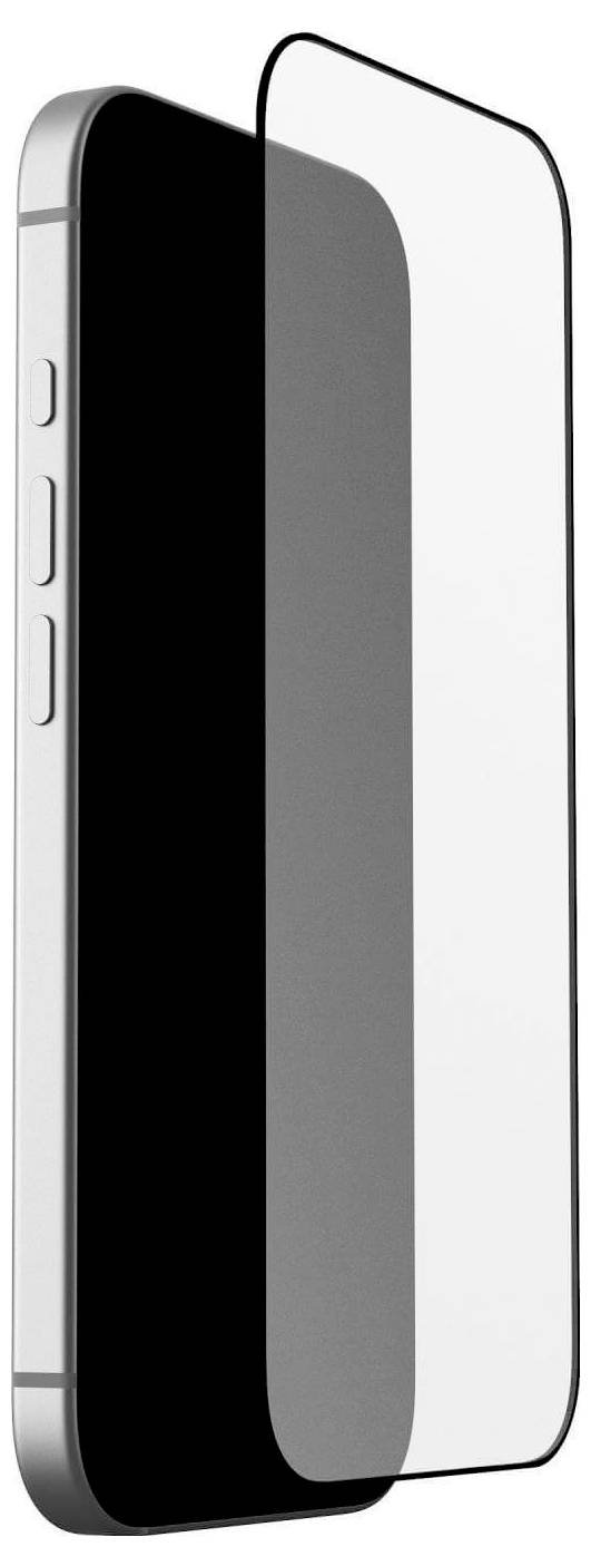 Smartphone se skleněnou ochrannou fólií částečně nalepený přes displej, který ukazuje boční tlačítka telefonu a elegantní design.