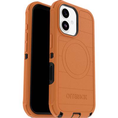 Oranžový ochranný kryt OtterBox pro telefon s kruhovým designem na zadní straně, určený pro ochranu proti nárazům a kompatibilní s zařízeními iPhone.