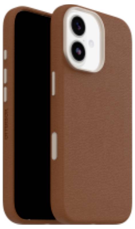 Hnědý ochranný kryt na smartphone s duálním fotoaparátem, který ukazuje jeho zadní a boční design.