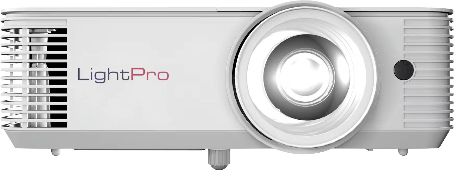 Projektor 'LightPro' s jasným objektivem, určený pro prezentace nebo domácí zábavu.