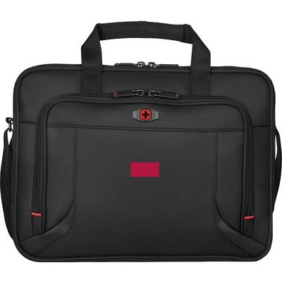 Černá laptop taška se zesílenými uchy a červenými akcenty, nabízející několik oddělení pro uspořádané skladování.