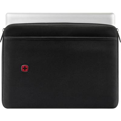 Černý obal na notebook s červeným křížovým logem na přední straně. Stříbrný notebook je částečně viditelný uvnitř obalu.
