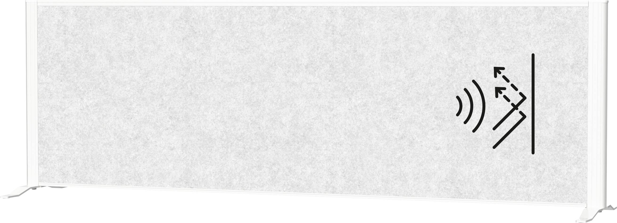 Zvukopohltivý panel se symbolem zvukových vln pohlcovaných panelem, který ukazuje jeho použití pro snižování hluku v prostředí.