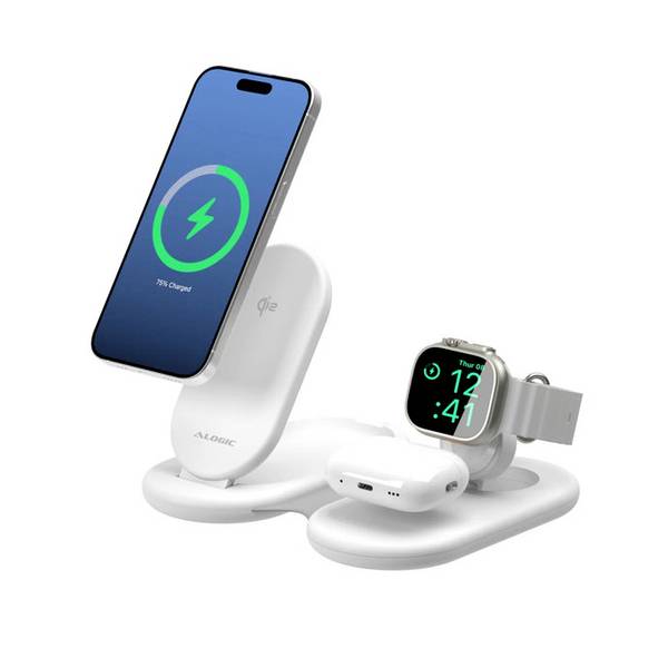 Alogic nabíjecí stanice   Alogic PackAway 3-in-1 Qi2 Wireless Char AL31WCPA-WH   bílá