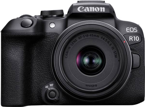 Canon EOS R10 + RF-S 18-45mm F4.5-6.3 IS STM digitální zrcadlovka RF-S 18-45 mm 24.2 Megapixel černá 4K video, stabilizace obrazu, Wi-Fi, integrovaný akumulátor, otočný a naklápěcí displej, s dotykovým displejem