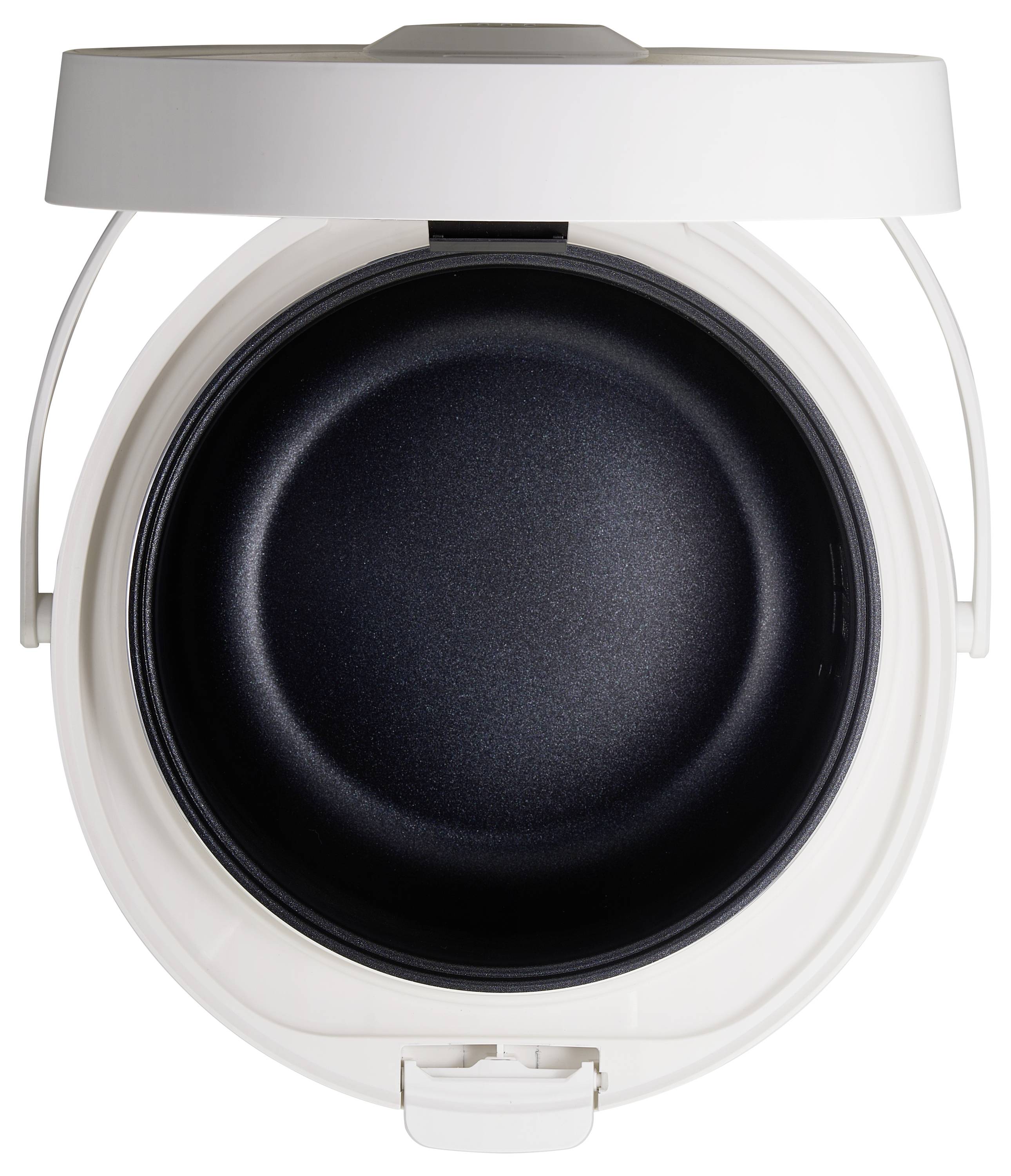 Otevřený rýžovar pohledem shora, zobrazující prázdnou nepřilnavou vnitřní nádobu připravenou k použití.