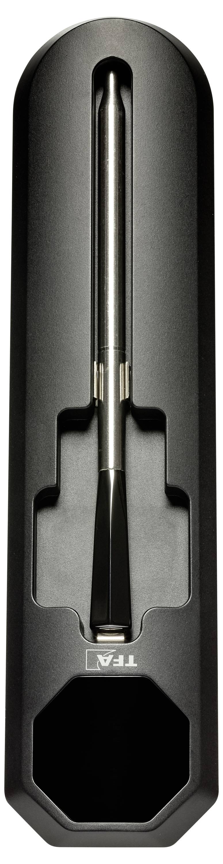 Elegantní, moderní šedé pero umístěné v Custom-navrženém černém pouzdře, zdůrazňující jeho profesionální a minimalistický design.