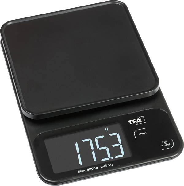 TFA Dostmann COOKIE digitální kuchyňská váha digitální digitální, s odměrnou mísou Max. váživost=5000 g černá 130 x 195 x 29