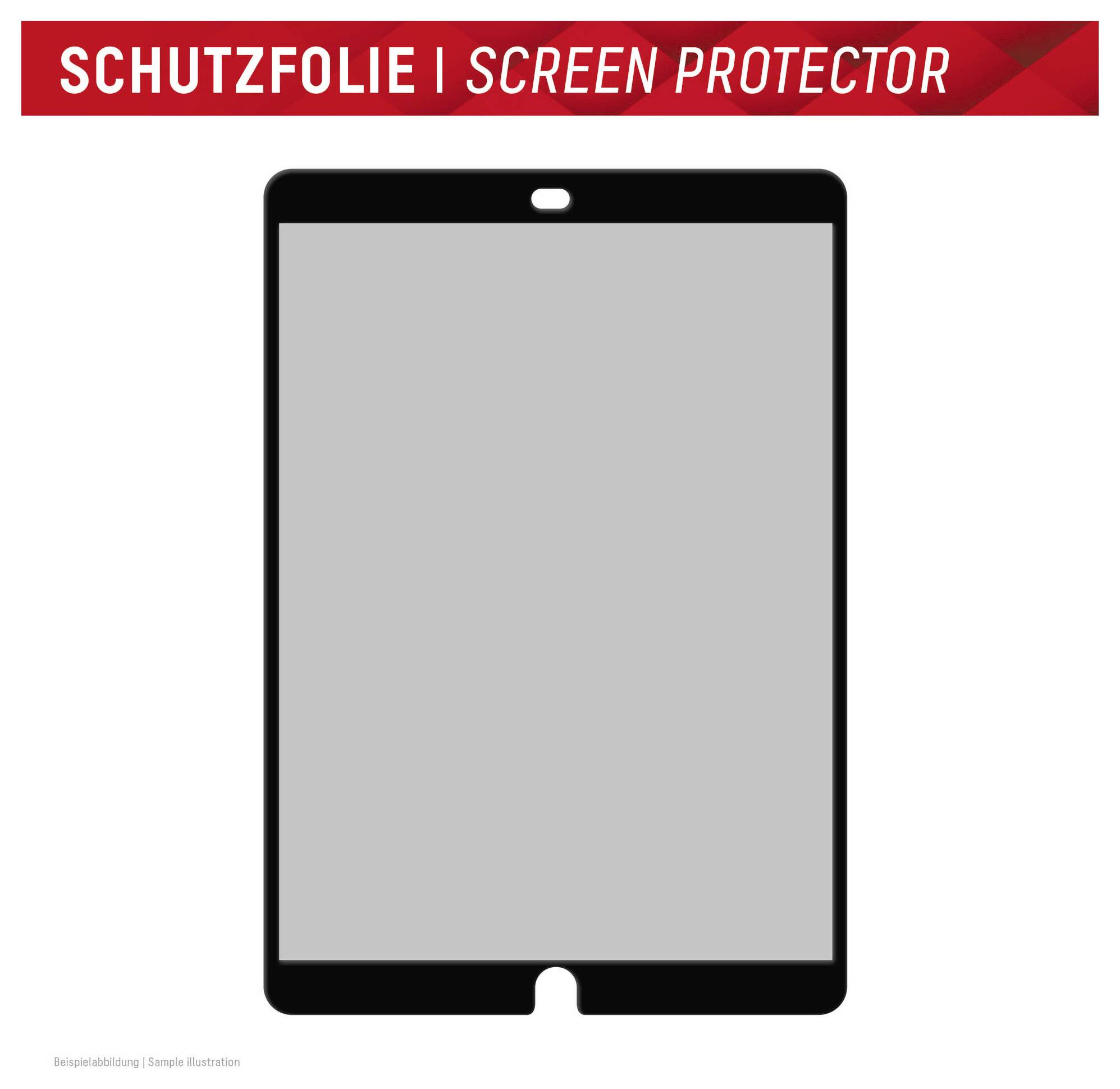 Obraz obdélníkové ochranné fólie na displej s vyrubem pro kameru; označeno 'Schutzfolie | Screen Protector'.