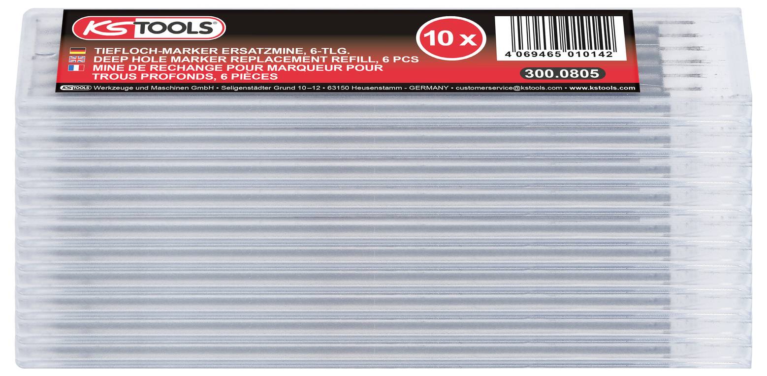 Balení šesti náhradních náplní do hlubokého značkovače s údaji o produktu a čárovým kódem na etiketě, značené společností KS Tools.