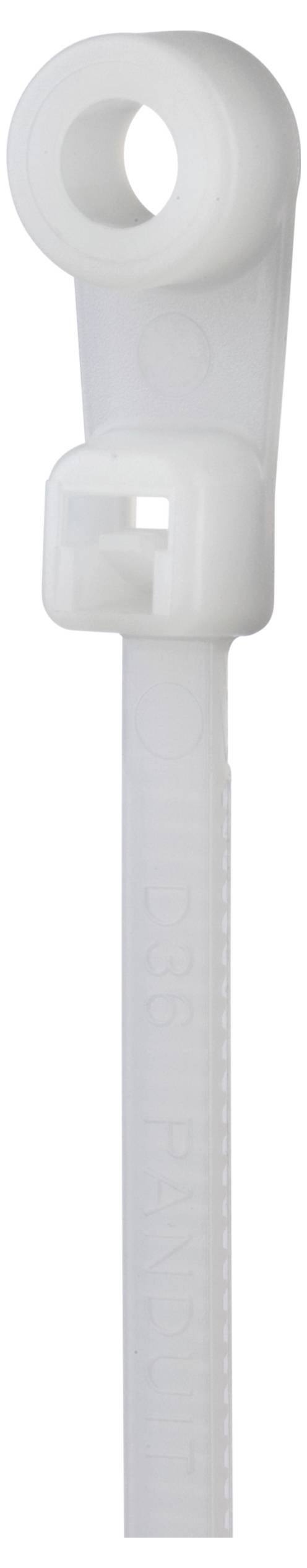 Bílá stahovací páska s válcovitou smyčkou na jednom konci určená pro upevňování kabelů nebo předmětů.