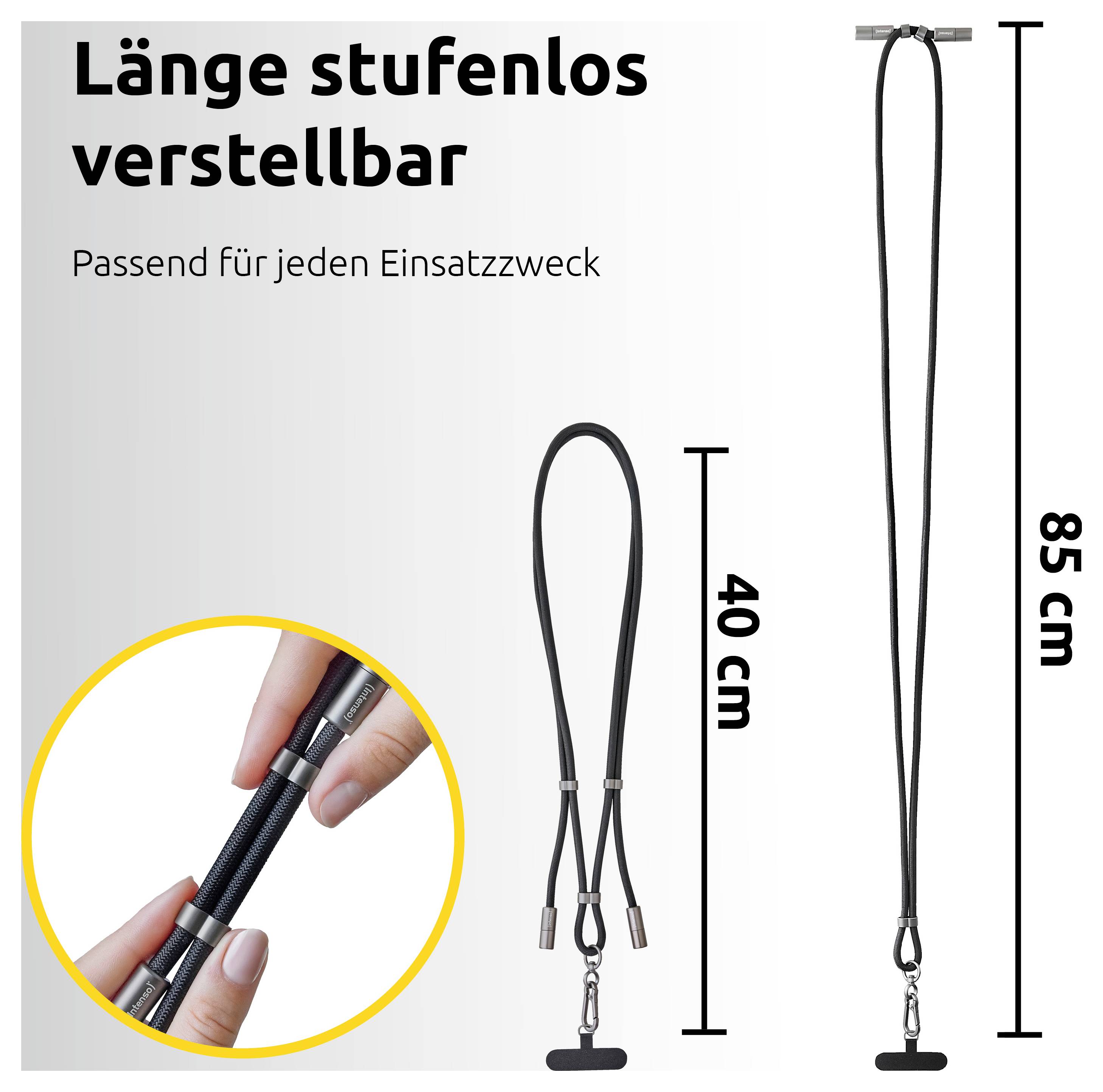 Lankový zámek je zobrazen s možnostmi nastavitelné délky: 40 cm a 85 cm. Je vhodný pro různé použití. Detailní záběr zvýrazňuje nastavitelnou funkci.