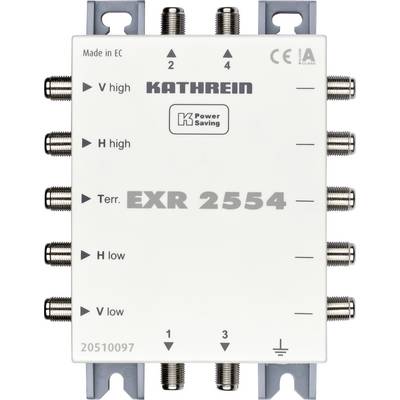 Satelitní multispínač s osmi koaxiálními kabelovými porty a funkcí úspory energie od společnosti Kathrein, model EXR 2554.