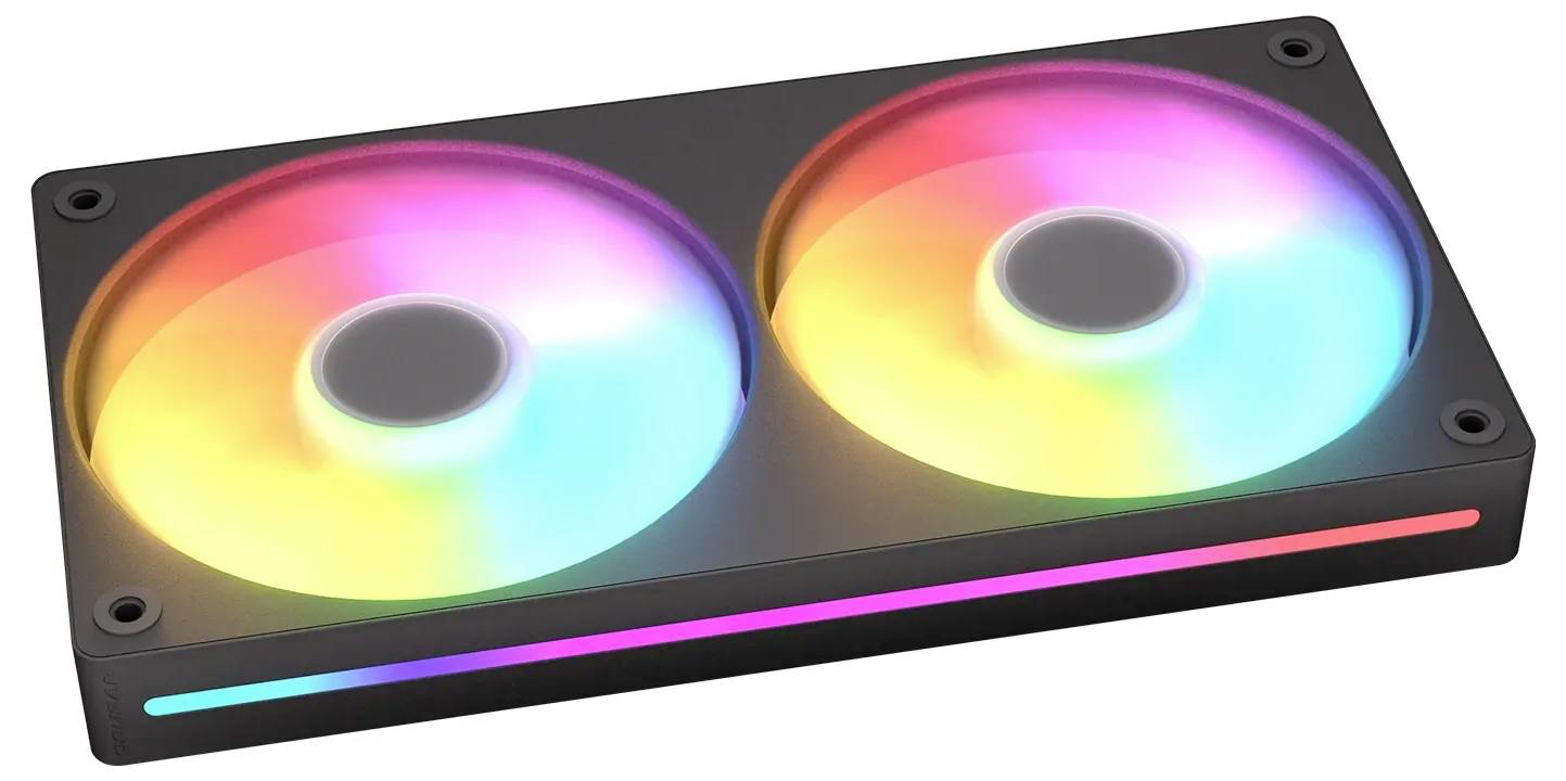 Počítačový chladicí ventilátor s barevným RGB podsvícením zobrazujícím spektrum barev, navržený pro vylepšení estetiky systému a tepelného výkonu.