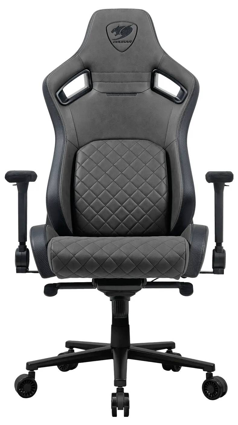 Černá ergonomická herní židle s prošívaným čalouněním, nastavitelnými područkami a vysokým opěradlem. Vhodná pro dlouhodobé používání u počítače.