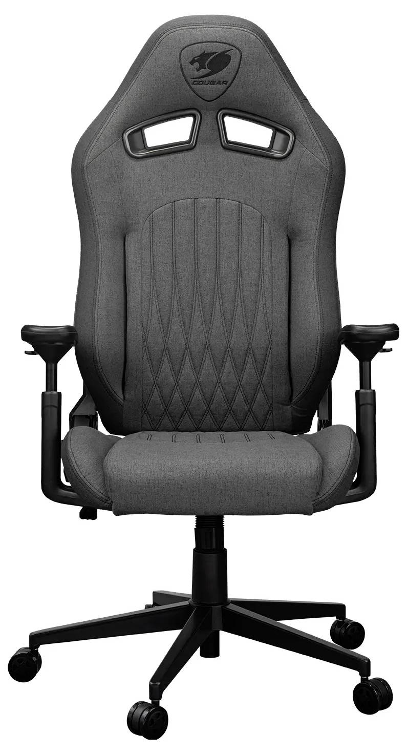 Šedá ergonomická kancelářská židle s vysokým opěradlem, područkami a pětiramennou základnou, navržená pro pohodlí a podporu.