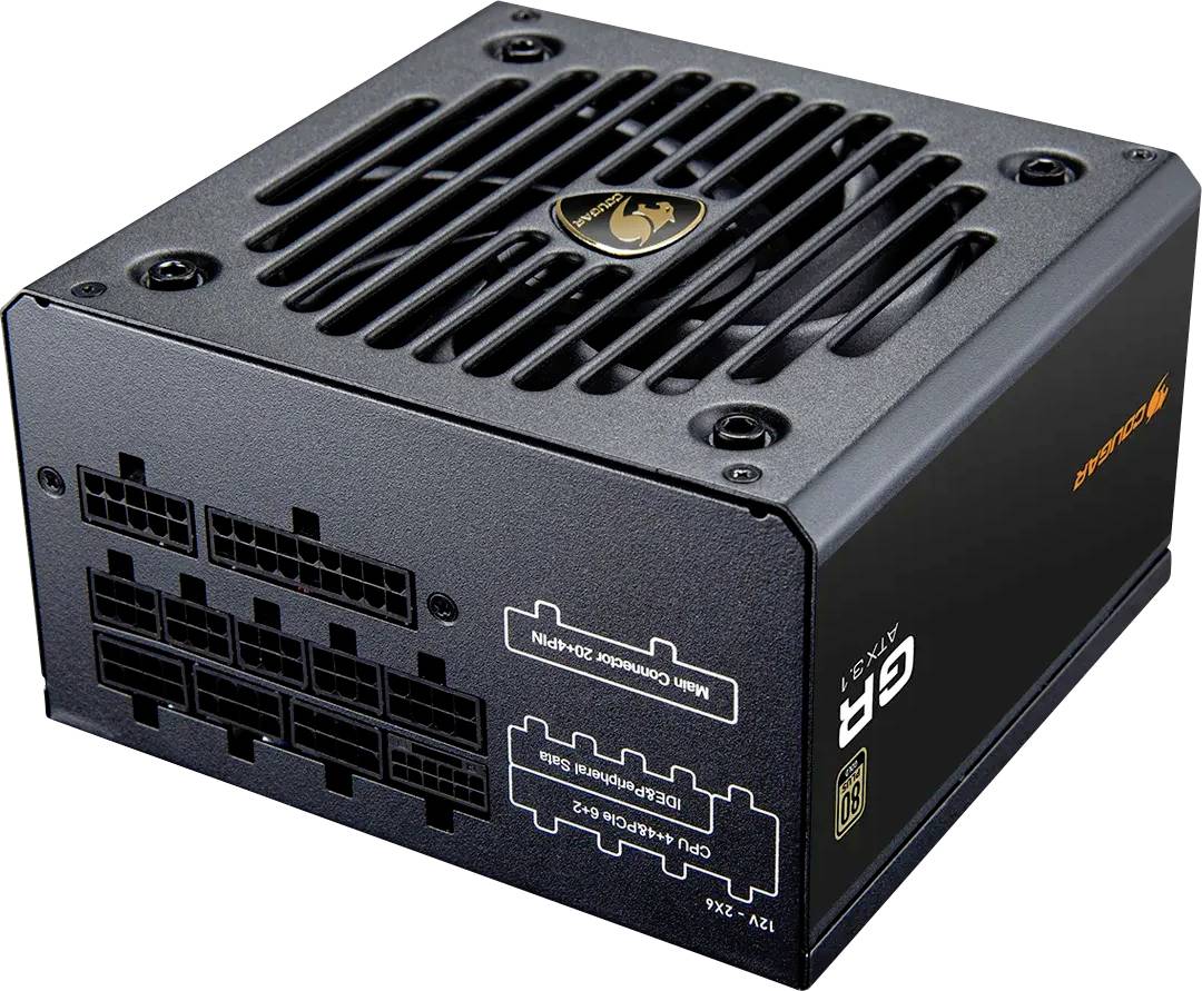 Napájecí zdroj 'Be Quiet! Pure Power 11 FM', černý, zobrazující několik portů a větrací mřížku nahoře, používaný pro počítačové sestavy.