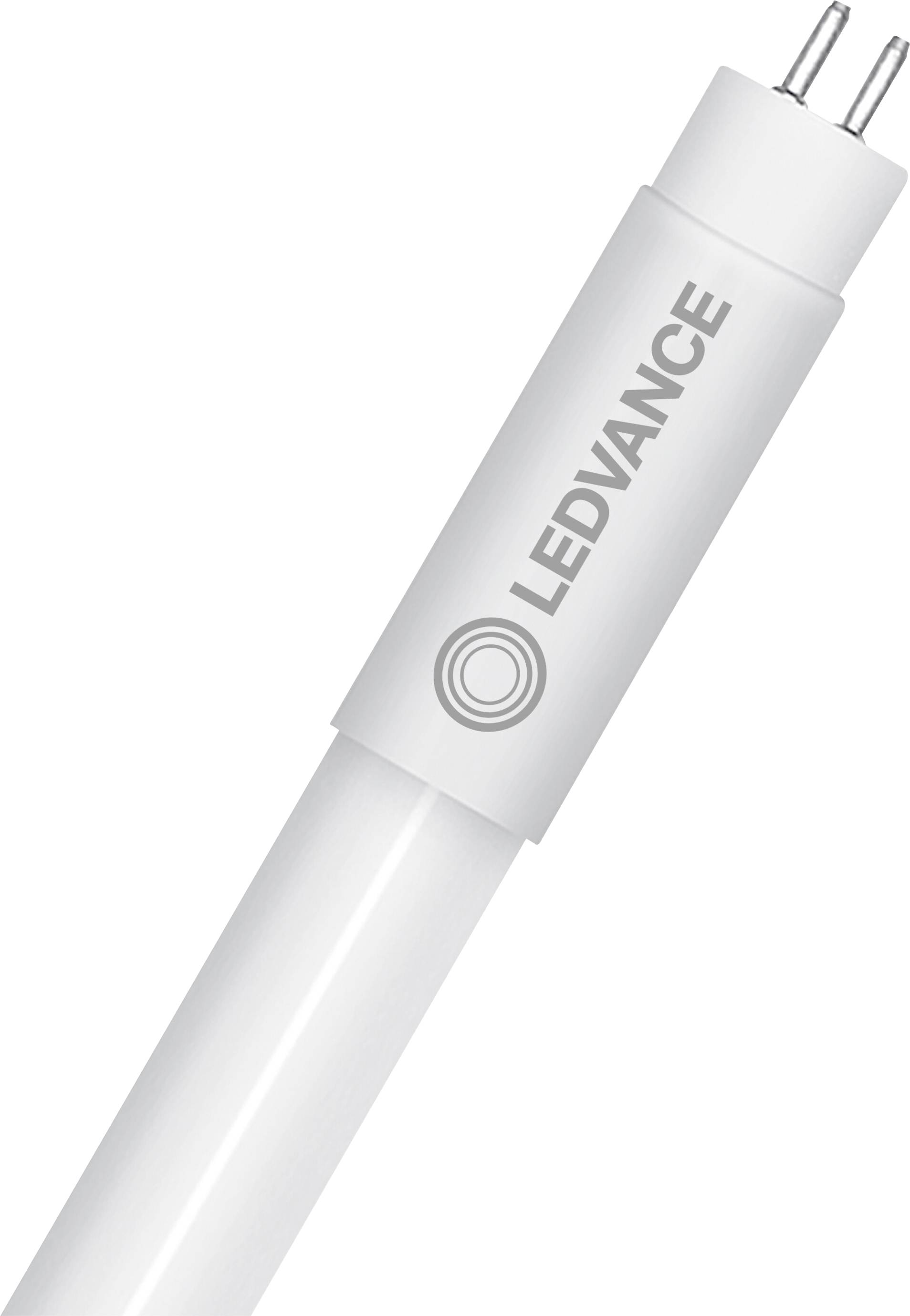 LED trubicové světlo značky 'LEDVANCE', zobrazující část trubice a připojovací kontakty na bílém pozadí.