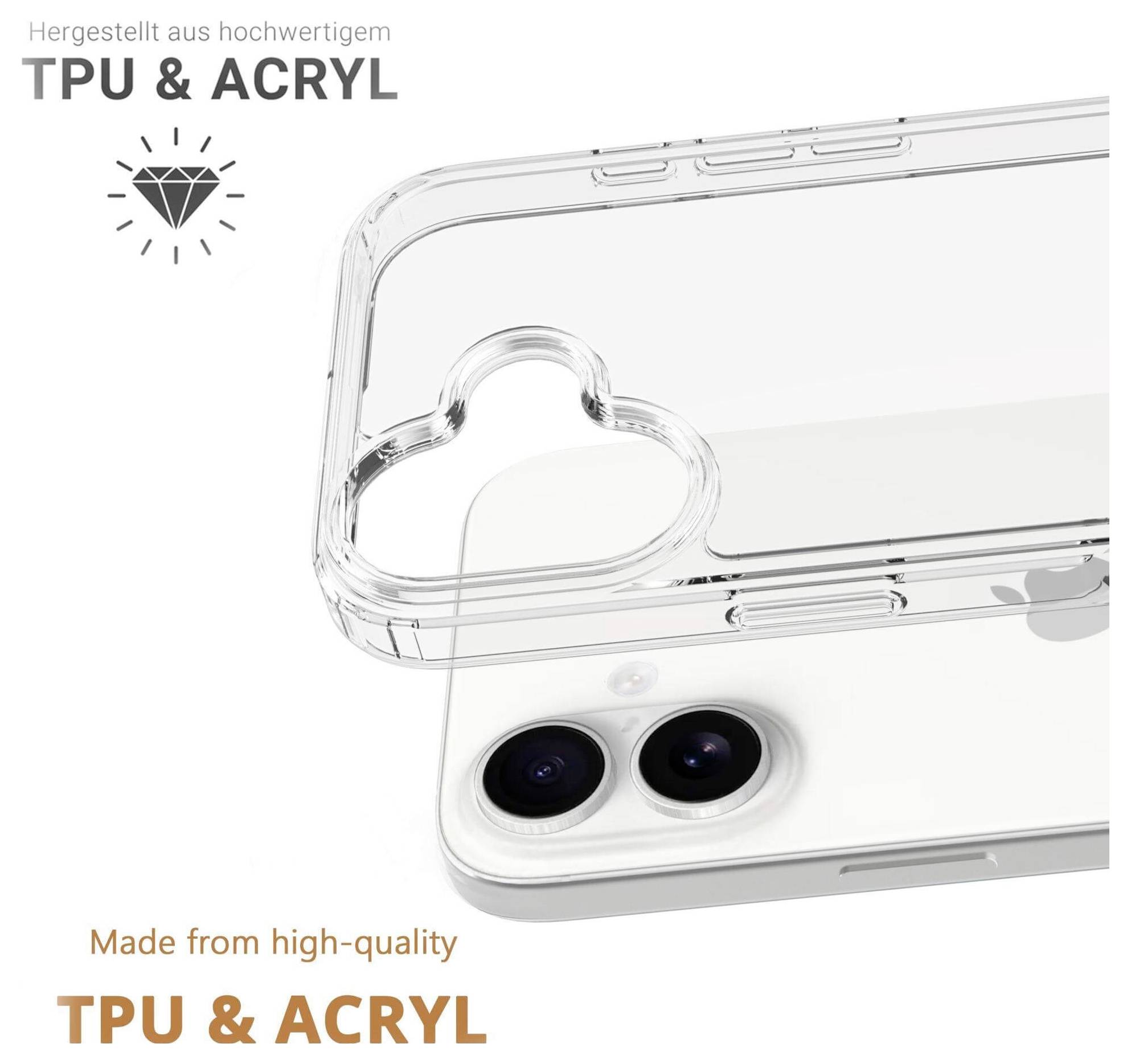 Průhledný telefon kryt s výřezem ve tvaru srdce pro fotoaparát, vyrobený z vysoce kvalitních TPU a akrylových materiálů.