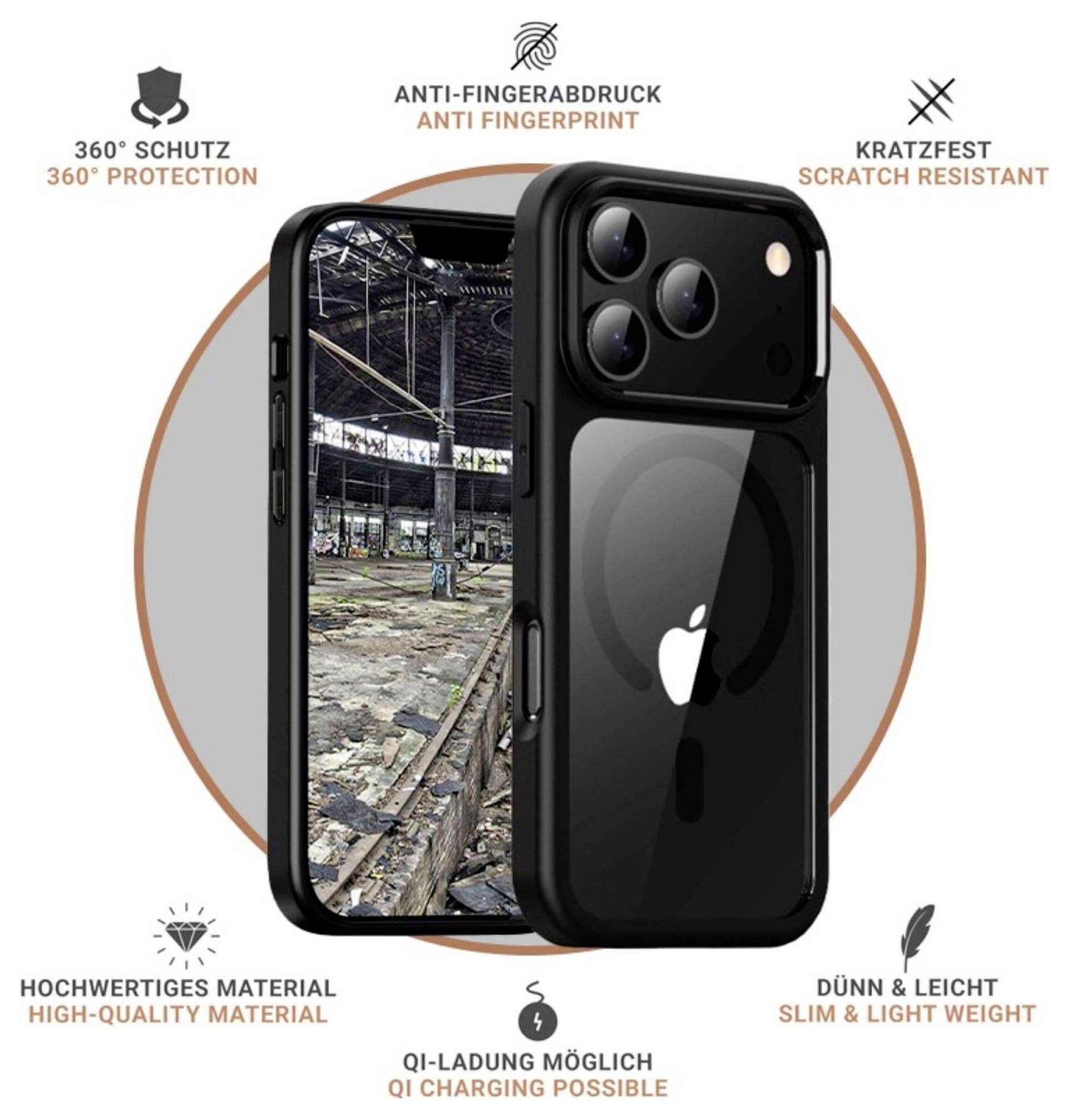 Smartphone v ochranném krytu s antiodtiskovým povrchem, odolností proti škrábancům a podporou bezdrátového nabíjení. Prémiový, tenký a lehký design.