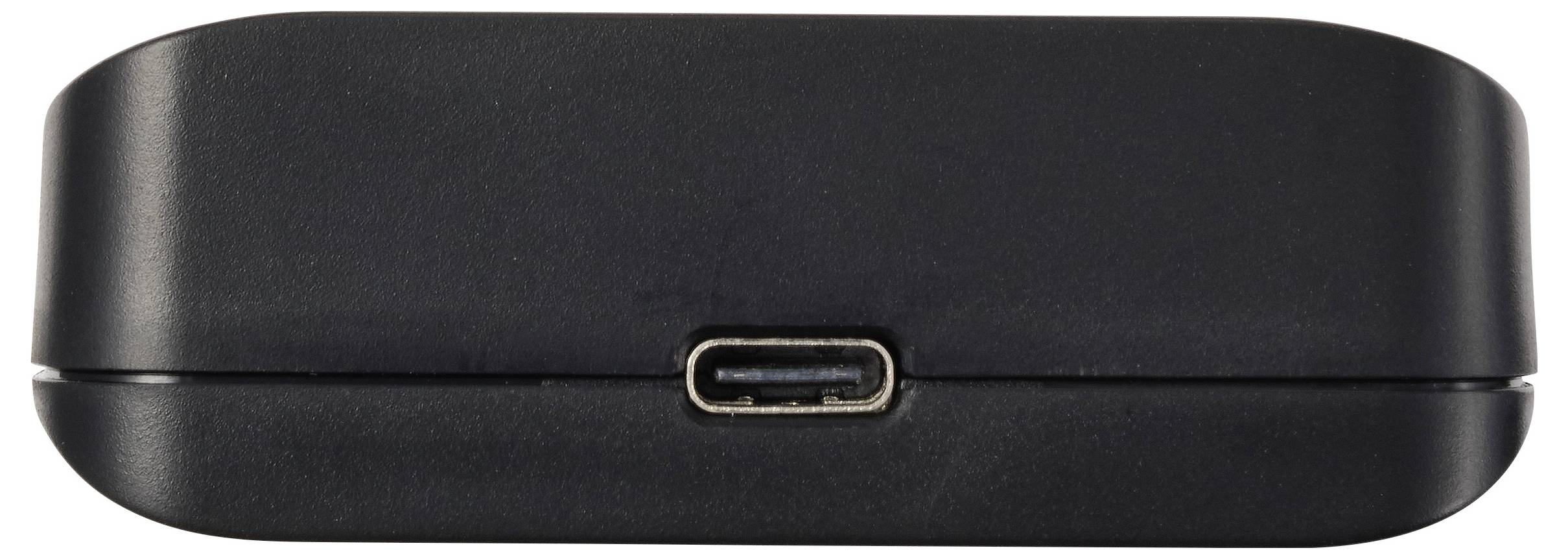 Černý obdélníkový nabíjecí obal s portem USB-C uprostřed přední strany.