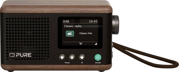 Pure Classic Mini Coffee Black/Walnt EU/UK/AU 253800 stolní rádio, DAB+, FM, DAB+, FM, USB, Bluetooth, s akumulátorem, černá, vlašský ořech