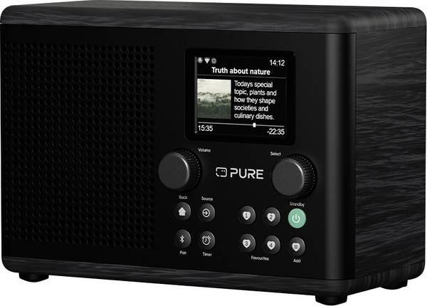 Pure Classic H4i Black-Black Ash EU/UK 254585 kapesní rádio, internetové, DAB+, FM, DAB+, Bluetooth, USB, MP3, internet, funkce alarmu, Amazon Music, Spotify, černá, jasan