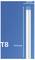 'Zářivková trubice T8, délka 1514 mm, průměr 28 mm, na modrém pozadí.'