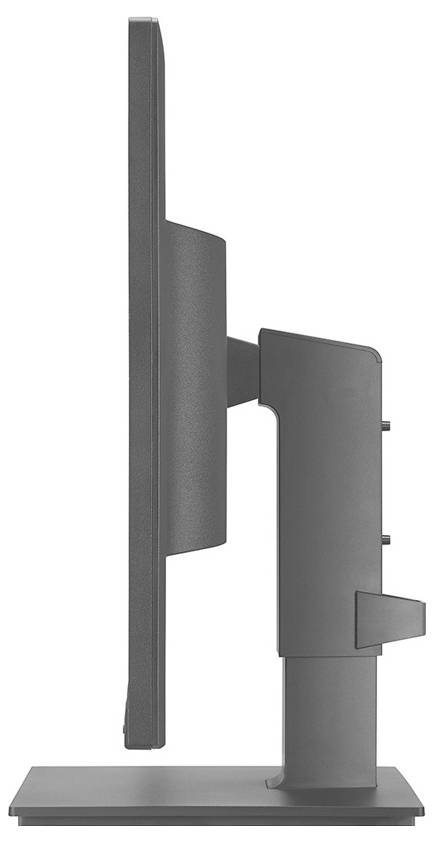 Boční pohled na štíhlý, moderní počítačový monitor s plochou obrazovkou na nastavitelném stojanu, který zdůrazňuje jeho tenký profil a ergonomický design.