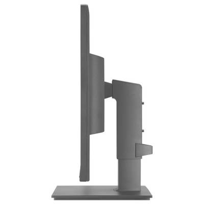 Boční pohled na štíhlý, moderní počítačový monitor s plochou obrazovkou na nastavitelném stojanu, který zdůrazňuje jeho tenký profil a ergonomický design.