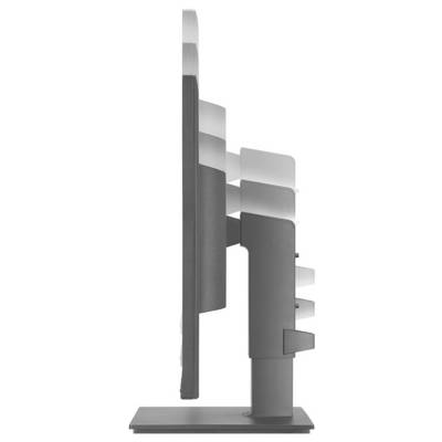 Boční pohled na moderní, tenký počítačový monitor s nastavitelným stojanem, zobrazující jeho elegantní design a minimalistickou estetiku.