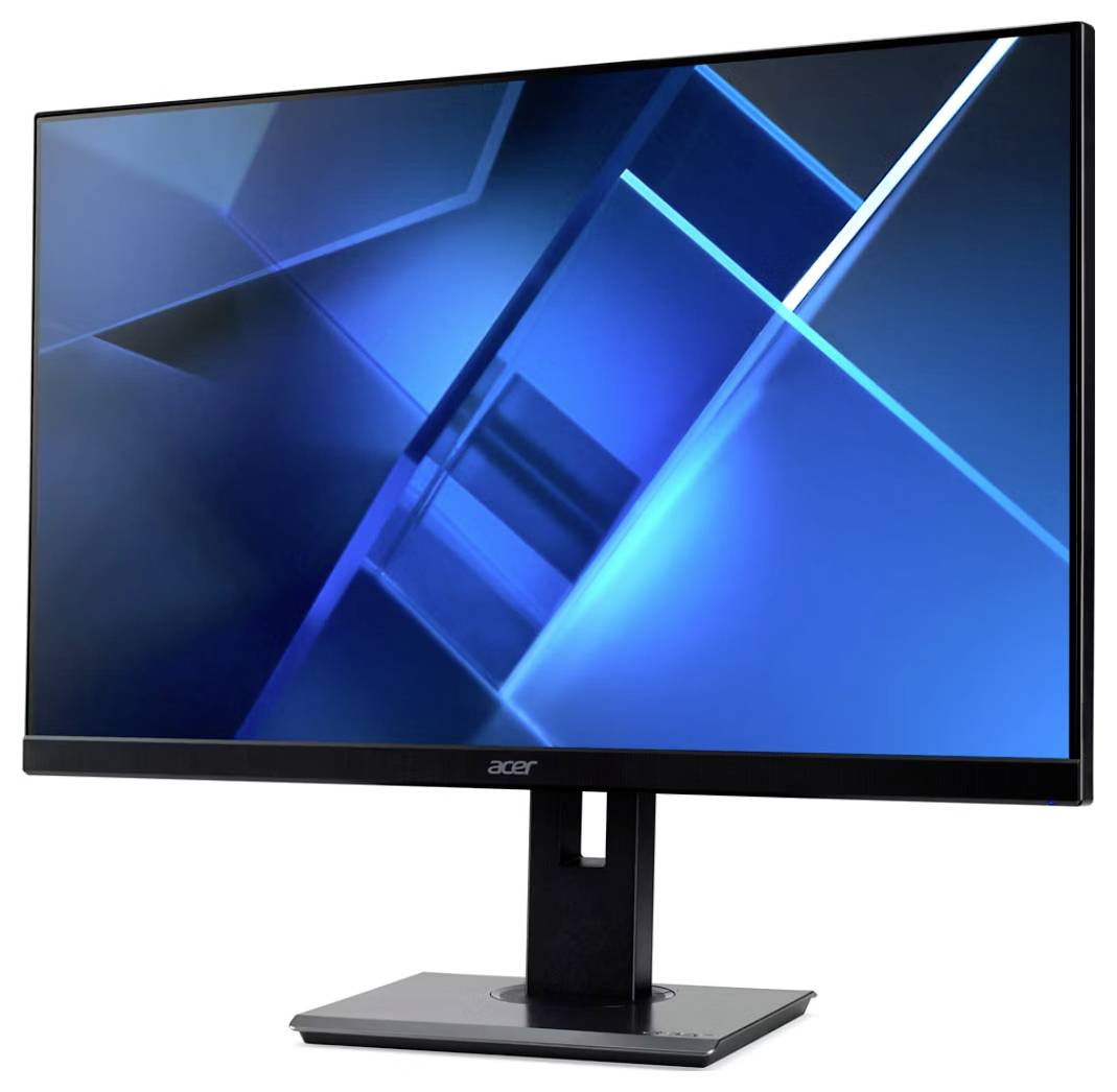 Monitor Acer zobrazující modré abstraktní geometrické uspořádání.