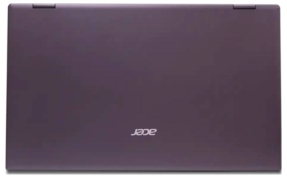 Zavřený tmavě fialový notebook Acer pohledem shora, zobrazující firemní logo uprostřed.