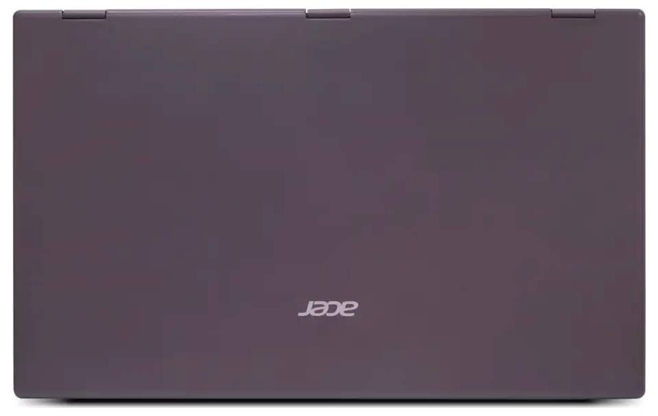 Uzavřený laptop Acer v tmavé barvě, pohled shora, s logem Acer uprostřed.