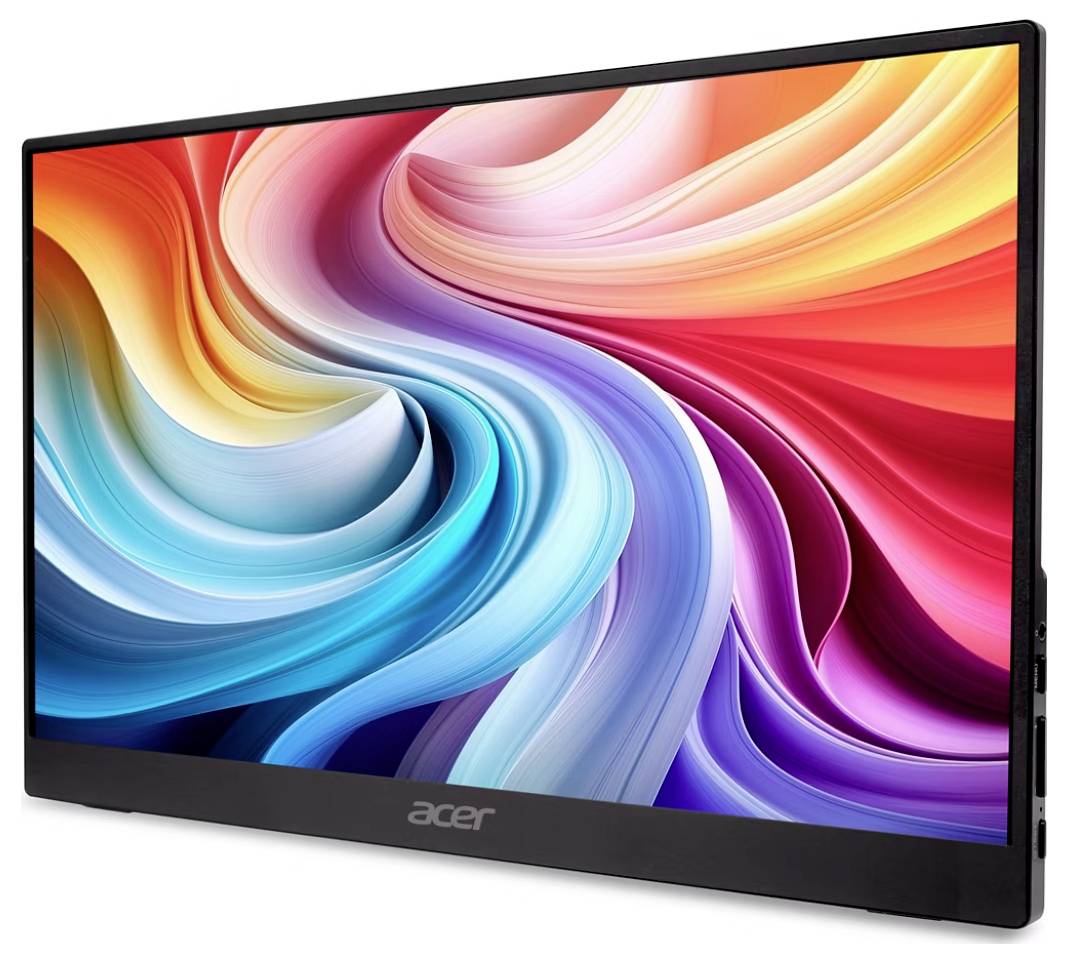 Monitor Acer zobrazující živé, spirálovitě se vinoucí barvy na obrazovce.