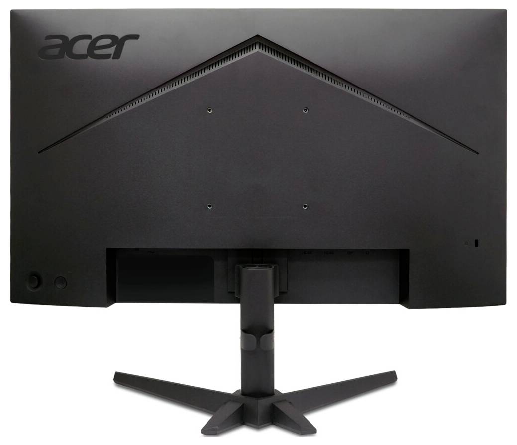 Pohled zezadu na monitor Acer s černým stojanem a elegantním designem. Žádné viditelné kabely nebo připojení nejsou přítomny.