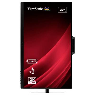 ViewSonic 27" monitor s USB-C a 2K QHD rozlišením, s červeno-černým designem displeje.