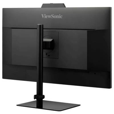 Monitor 'ViewSonic' v černé barvě s nastavitelným stojanem, pohled zezadu ukazující porty a ventilaci.