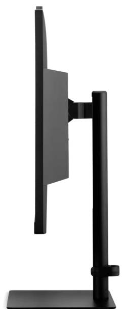 Boční pohled na tenký, moderní počítačový monitor na stojanu, který zdůrazňuje jeho štíhlý profil a minimalistický design.