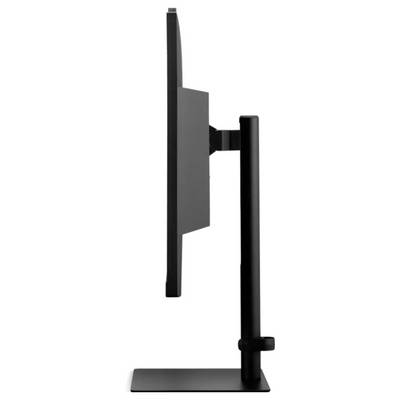 Boční pohled na tenký, moderní počítačový monitor na stojanu, který zdůrazňuje jeho štíhlý profil a minimalistický design.