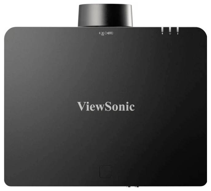 Černý projektor ViewSonic pohledem shora, zobrazující jeho elegantní obdélníkové tělo a objektiv na jedné straně.