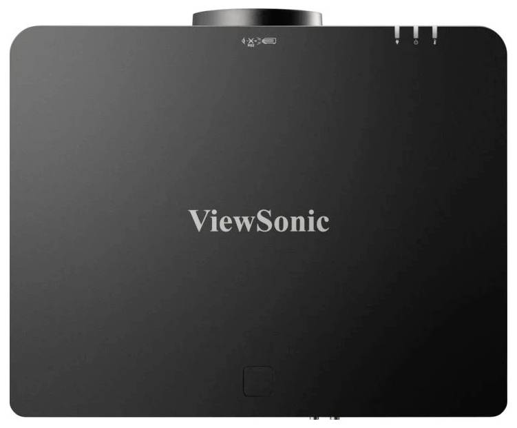 Černý obdélníkový kryt zařízení ViewSonic s logem uprostřed; viditelné jsou připojovací porty.