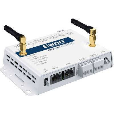 Síťový řídicí brána Netbiter EC360W s anténami a několika komunikačními porty, používaná pro průmyslové vzdálené řízení a monitorování.